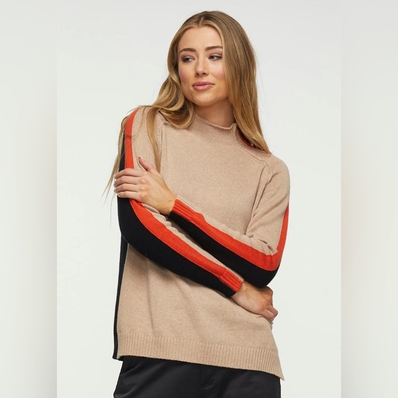 Zaket & Plover Sweaters - Zaket & Plover Contrast Funnel Neck Cashmere Cotton Blend Sweater color block Md